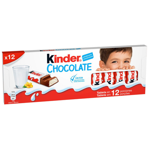 KINDER Tableta de chocolate en porciones 12 uds 150 g.