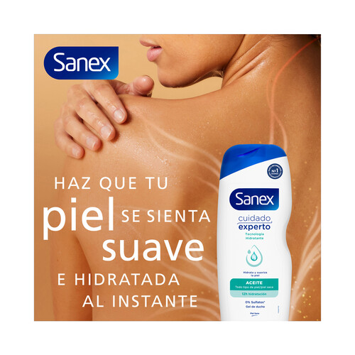 SANEX Cuidado experto aceite Gel hidratante para baño o ducha, para todo tipo de pieles, incluso seca 850 ml.