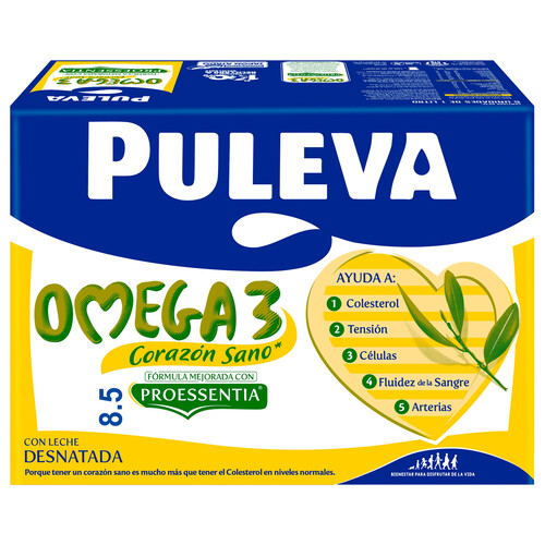 PULEVA Omega 3  Preparado lacteo desnatado, enriquecido con ácido oleico y Omega 3 6 x 1l.