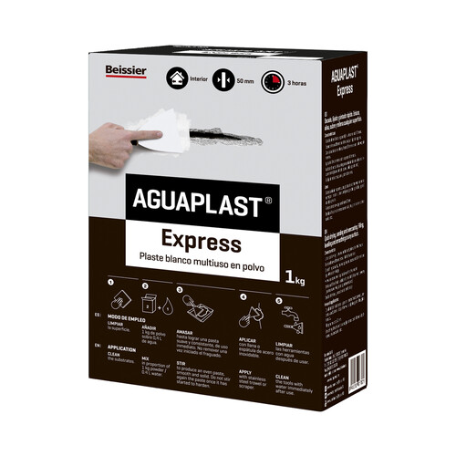 Plaste blanco en polvo, rápido endurecimiento, BEISSIER Aguaplast Express, 1Kg.