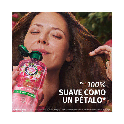 HERBAL ESSENCES Champú suavizante e hidratante con aroma a rosas, para cabellos secos 350 ml.