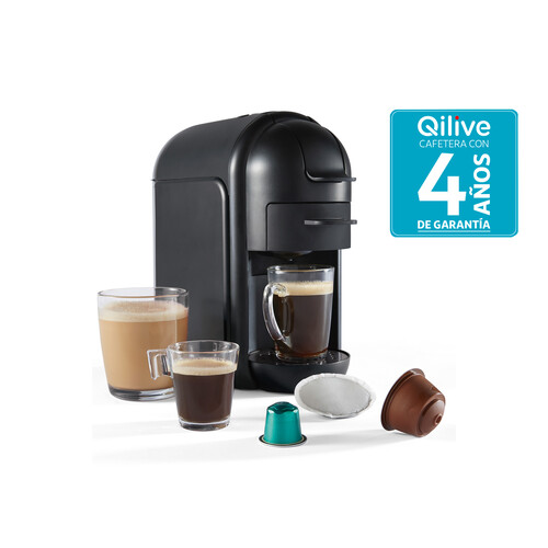 Cafetera compatible con cápsulas Nespresso, Dolce Gusto y Senseo, QILIVE Q.5720 negro, presión 20bar.