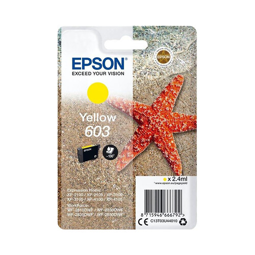 Cartucho de tinta EPSON 603 amarillo.