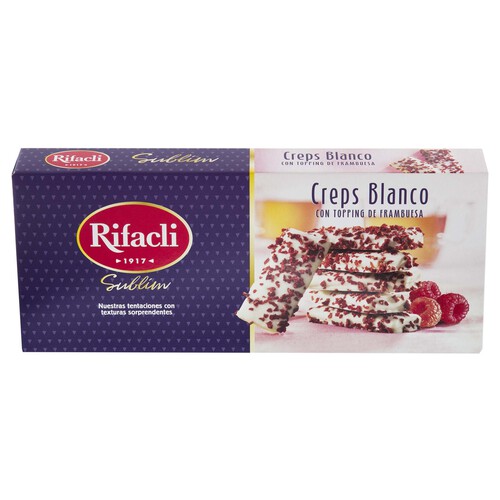 RIFACLI Creps bañadas en chocolate blancon con toppings de frambuesa 90 g.
