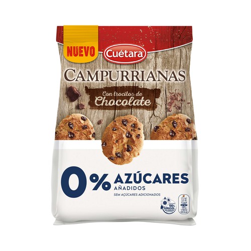 CUÉTARA Campurrianas Galletas con trocitos de chocolate y 0% azúcar 200 g.