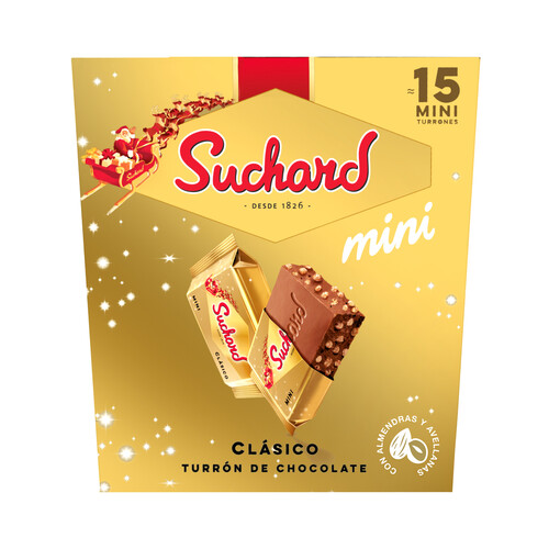 SUCHARD Mini turrones de chocolate clásico, con arroz inflado, almendras y avellanas 15 uds.