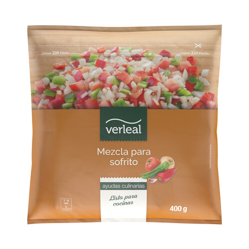 VERLEAL Mezcla de verduras (cebolla, ajo, tomate y pimiento) congeladas para sofrito 400 g.