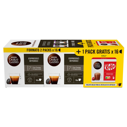 DOLCE GUSTO Café cápsulas 2 ud expreso intenso + 1 KitKat 480 g.