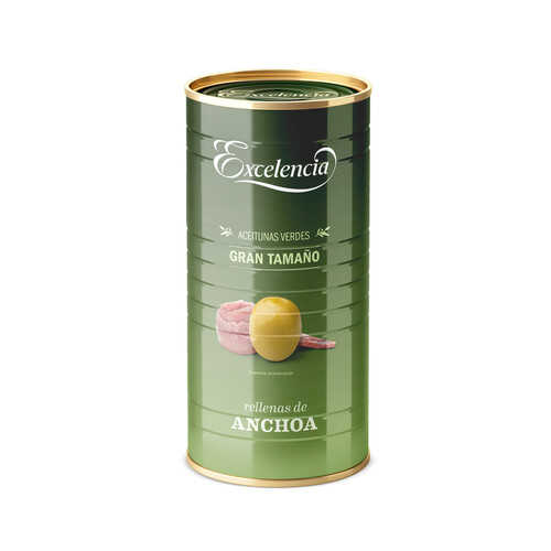 EXCELENCIA Aceitunas verdes manzanilla rellenas de anchoa EXCELENCIA lata de 600 g.
