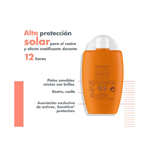 THERMALE AVÉNE Protector solar matificante con FPS 30 (alto), para pieles sensibles, mixtas o grasas 50 ml.