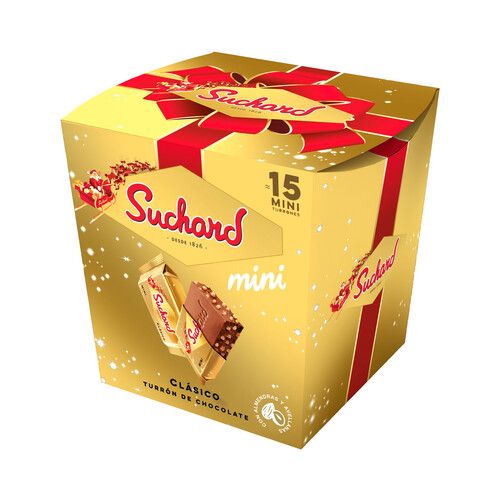 SUCHARD Mini turrones de chocolate clásico, con arroz inflado, almendras y avellanas 15 uds.