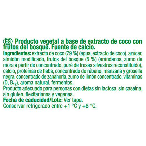 AUCHAN Yogur vegetal de coco con frutas del bosque 400 g. Producto Alcampo.