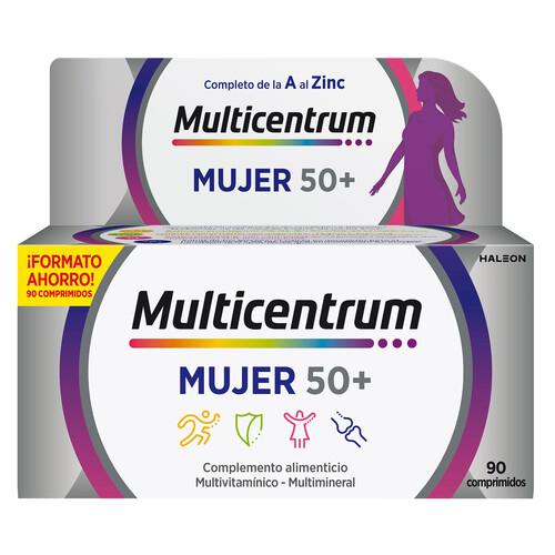 MULTICENTRUM Mujer 50 + Complemento nutricional específico para mujeres de más de 50 años 90 comprimidos.