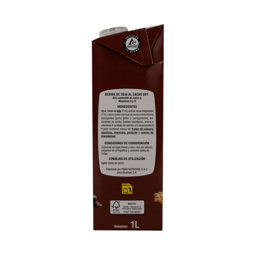 AUCHAN Bebida de soja con sabor a chocolate 1 l. Producto Alcampo