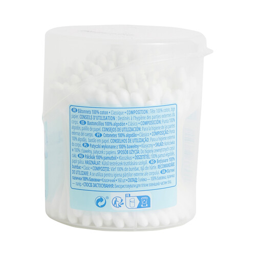 PRODUCTO ALCAMPO Bastoncillos de algodón para bebé, con palo de papel 160 uds.