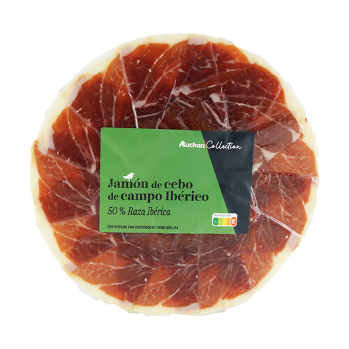 ALCAMPO GOURMET Jamón de cebo de campo ibérico (50% raza ibérica), cortado en tapas ALCAMPO GOURMET 100g.