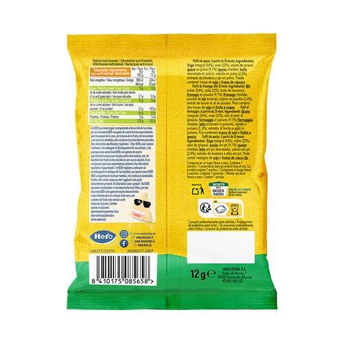 HERO Kids Snacks infantiles de trigo y queso, a partir de 36 meses 12 g.