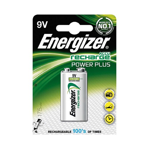 Pila recargable 9V, HR22, 175 mah, ENERGIZER Power Plus.