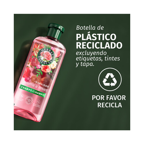 HERBAL ESSENCES Champú suavizante e hidratante con aroma a rosas, para cabellos secos 350 ml.