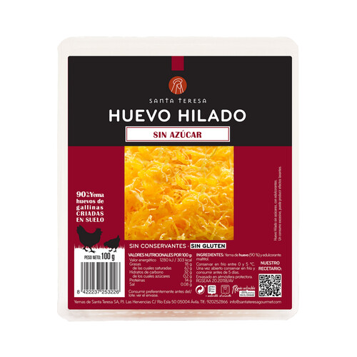 Huevo hilado sin azúcar elaborado con un 90% de yema SANTA TERESA 100 g.