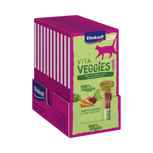 VITAKRAFT Snack líquido para gatos veganos de zanahoria y remolacha Vitaveggies VITAKRAFT 6 uds. 15 gr.