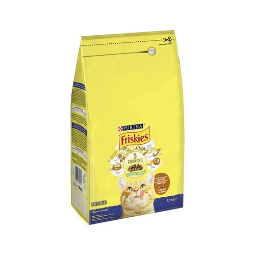 FRISKIES Pienso para gatos esterilizados a base de pavo y verduras FRISKIES 1,5 kg.