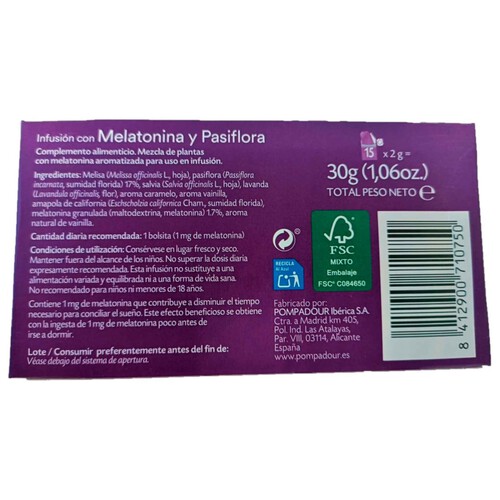 POMPADOUR Infusion de melatonina y pasiflora 15 uds 30 g.