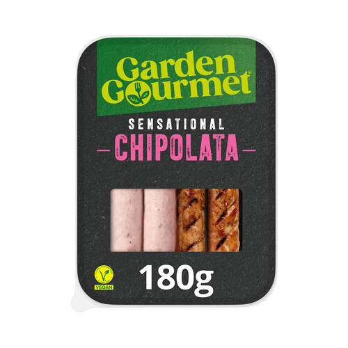 GARDEN GOURMET Sensational Preparado vegano tipo salchicha, a base de proteínas de soja 180 g.