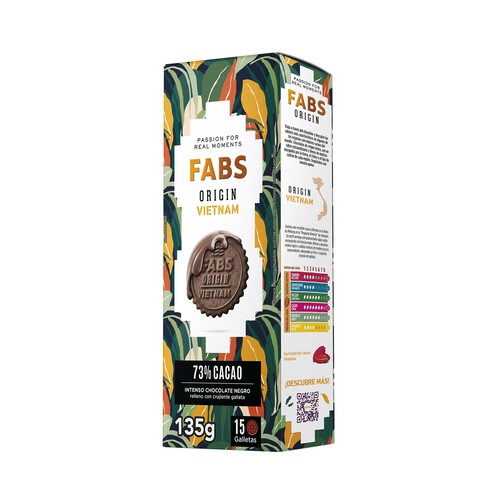 FABS Origin Vietnam Galletas de chocolate negro intenso 73% cacao 135 g.