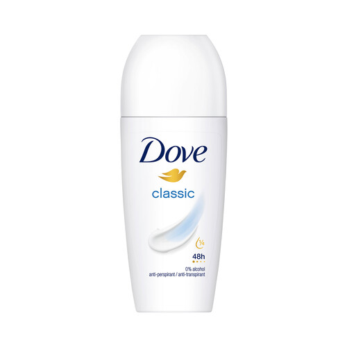 DOVE Classic Desodorante roll on para mujer con protección antitranspirante hasta 48 horas 50 ml.