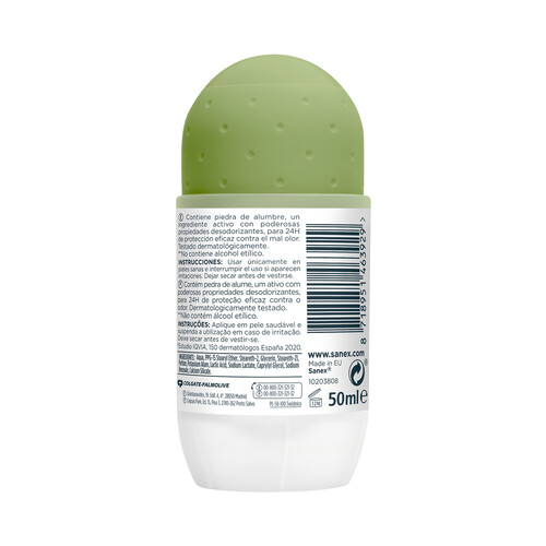 SANEX Desodorante roll on para mujer con protección antitranspirante hasta 24 horas, piel normal SANEX Natur protect 50 ml.