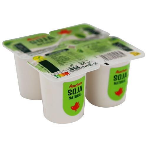 AUCHAN Postre a base de bebida de soja fermentada, de sabor natural 4 x 100 g. Producto Alcampo