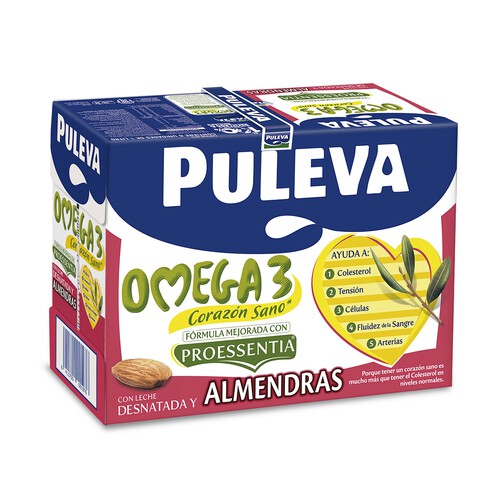 PULEVA Preaprado lacteo desnatado, enriquecido con almendras, ácido oleico y Omega 3 Omega  6 x 1l.