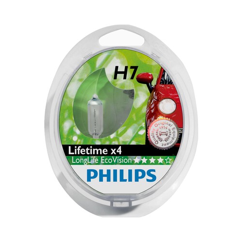 Lote de 2 bombillas halógenas para automóvil, tipo H7 y con potencia de 55W PHILIPS LongLife EcoVision.