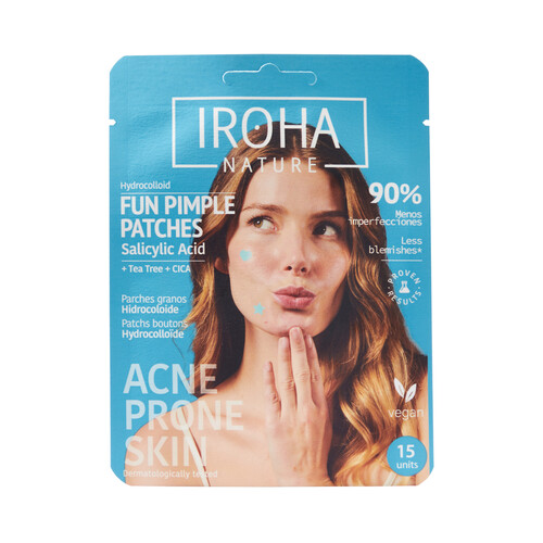 IROHA NATURE Granos fun Parches anti-granos con ácido Salicílico, árbol de té y centella asiática 15 uds.