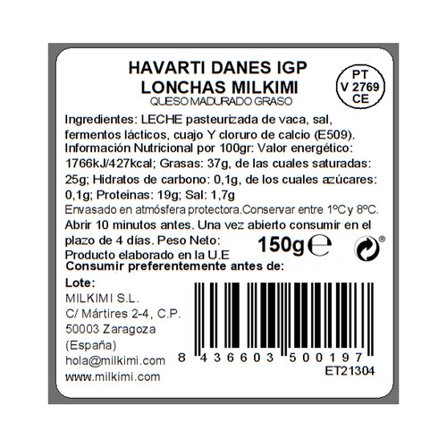 MILKIMI Queso lonchas Havarti IGP MILKIMI 150 g.