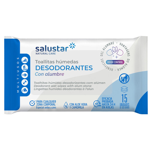 SALUSTAR Toallitas desodorantes unisex con alumbre natural SALUSTAR 15 uds.