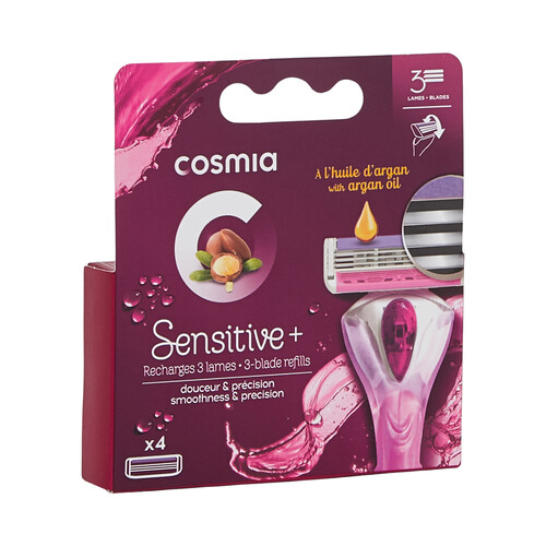 COSMIA Recambio cuchillas de 3 hojas para maquinilla de depilación femenina COSMIA Sensitive 4 uds.