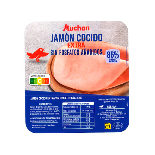 AUCHAN Jamón cocido extra sin fosfato Producto Alcampo