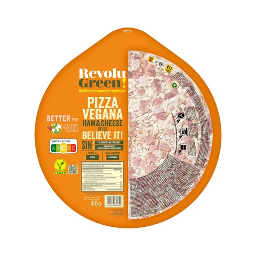 REVOLUGREEN Pizza vegana de jamón y queso 405 g.