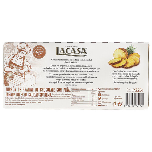 LACASA Turrón de chocolate y piña 225 g.