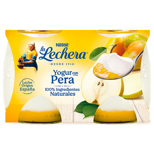 LA LECHERA Yogur natural con pera, elaborado con ingredientes 100% naturales 2 x 125 g.