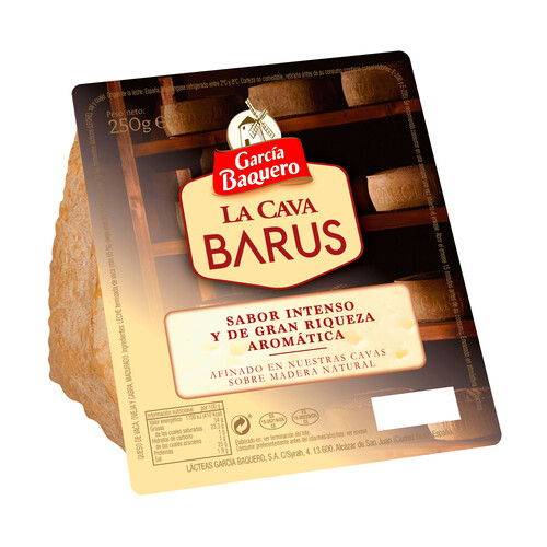 GARCÍA BAQUERO La Cava Barus Queso mezcla curado afinado en cavas sobre madera natural 250 g.