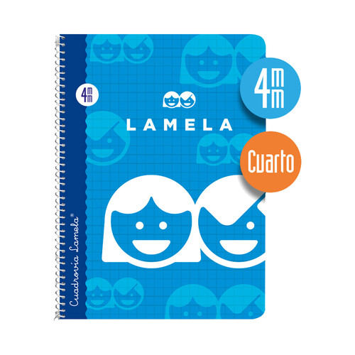 Libreta espiral tamaño cuarto,40 hojas, cuadrovía de 4mm, EDITORIAL LAMELA