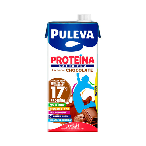 PULEVA Proteína extra pro Leche con chocolate, rica en calcio y proteinas 6 x 1 l.