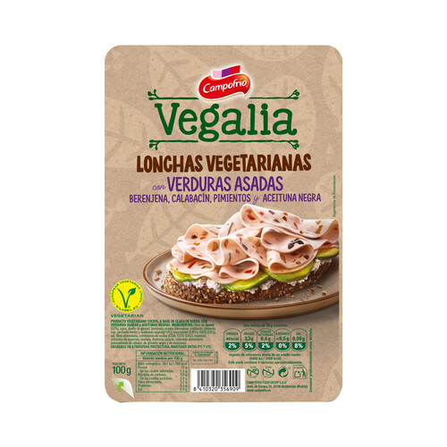 CAMPOFRÍO Producto vegetariano cocido a base de clara de huevo, verduras asadas y aceitunas negras CAMPOFRÍO Vegalia 100 g.