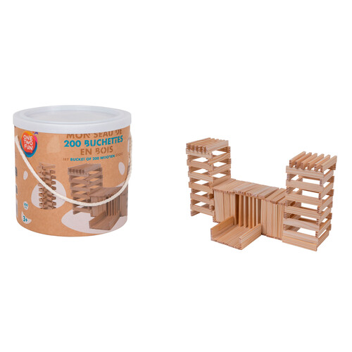 Cubo con 200 bloques de madera ONE TWO FUN ALCAMPO