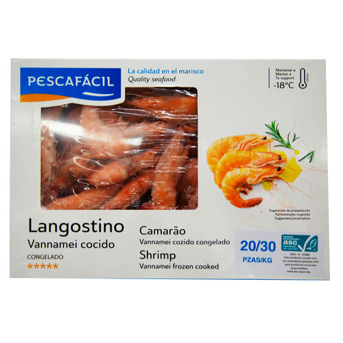 PESCAFACIL Langostinos cocidos vannamei 20/30 1 kg.