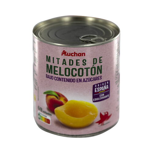 PRODUCTO ALCAMPO Melocotón de origen español cortados en mitades y con bajo contenido en azúcares lata de 480 g.