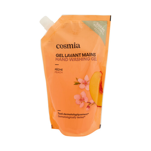 COSMIA Recambio de jabón (gel) de manos líquido, con aroma a melocotón 500 ml.